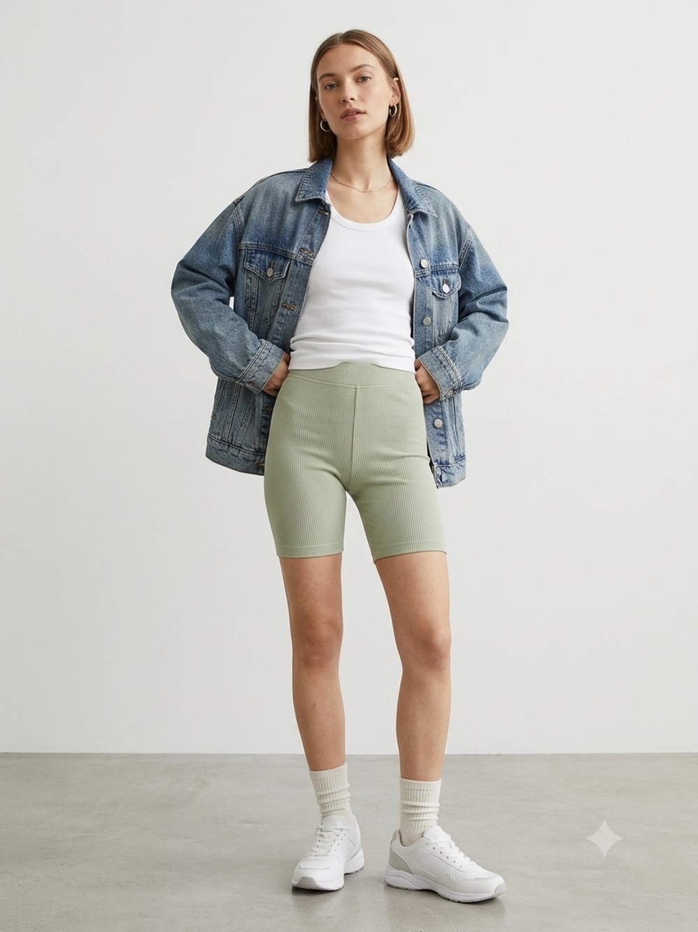 ⁠H&M Divided Green Ribbed Biker Shorts Size XXS 0⁠